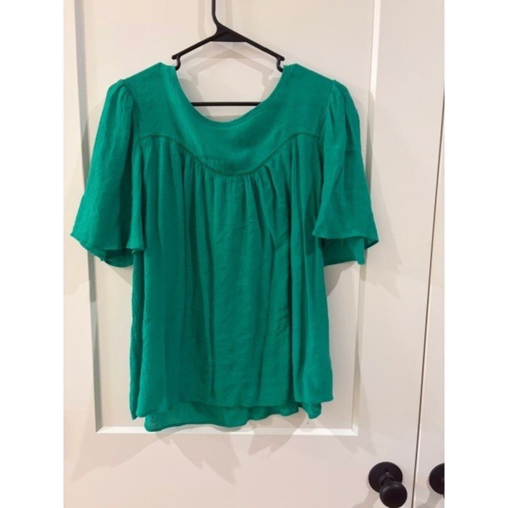 Nanette Nanette Lepore Green Flutter Sleeve Crochet Trim Blouse XL